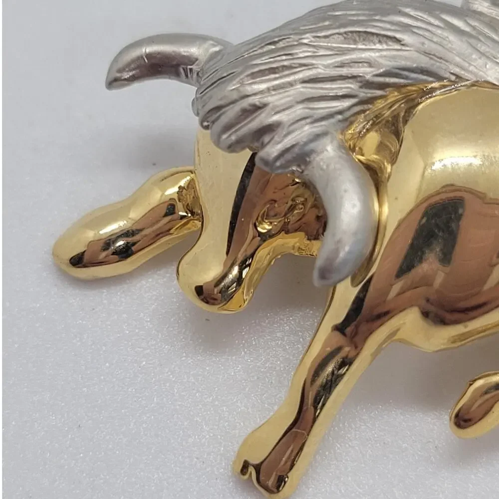 Taurus Bull Brooch Gold‎ Silver Zodiac Pin Angel Vintage Statement